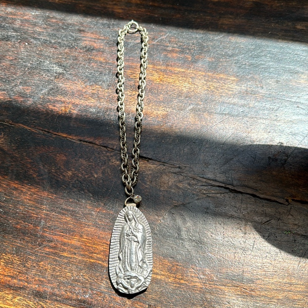 Silver our lady of Guadalupe (Mary) statement necklace sand casted - Picture 3 of 17